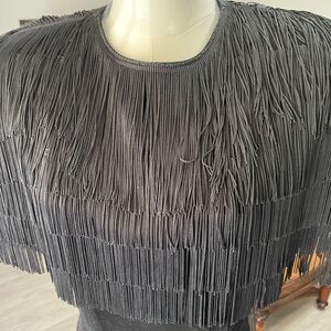 NYE Glam in Vintage PIA RUCCI, Black Suede Fringe Dress Excellent Condition!!!